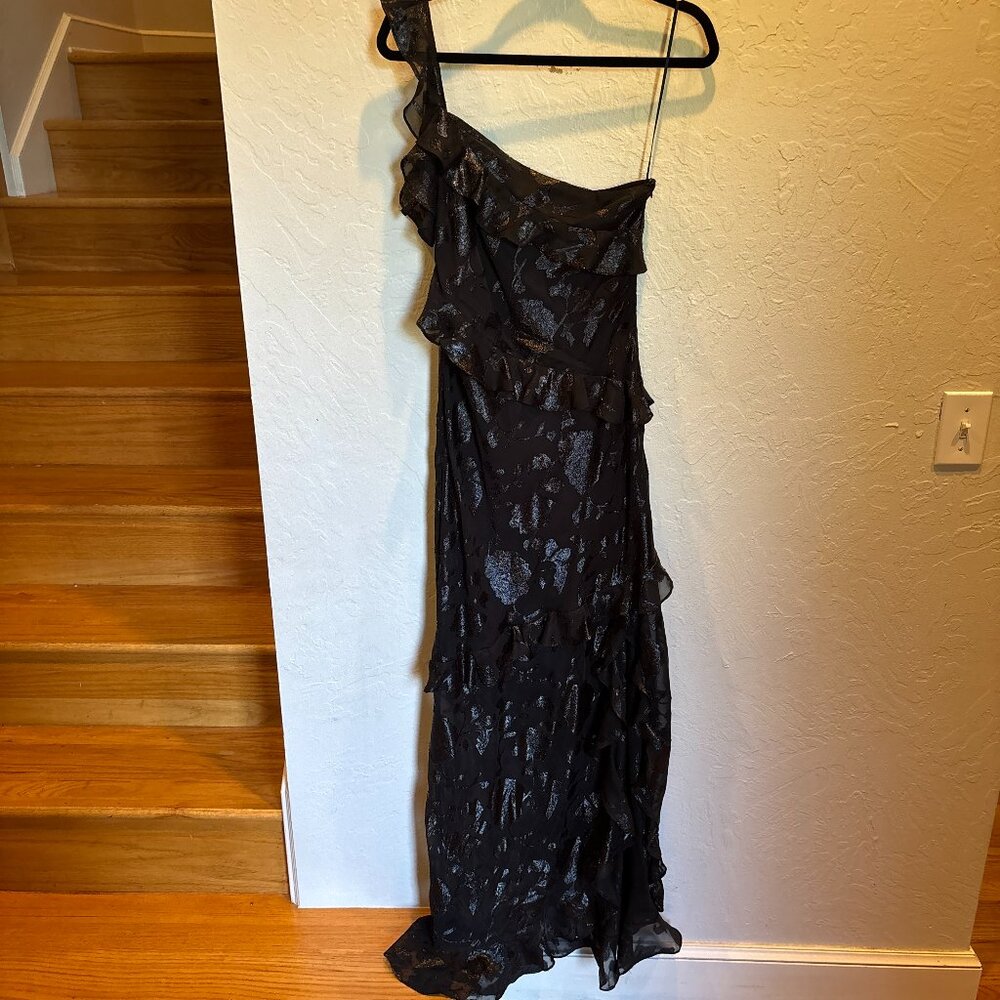 Astr Andrea‎ One Shoulder Maxi Dress Black Shimmer Size S - Picture 2 of 6